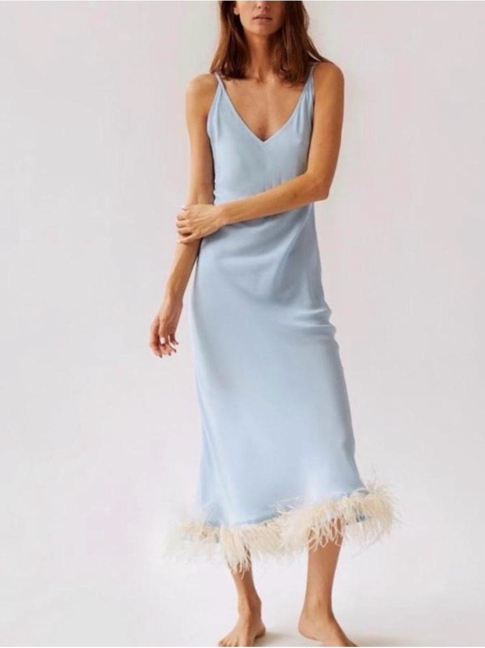 Sleeper Light Blue Feather-Trim Slip
